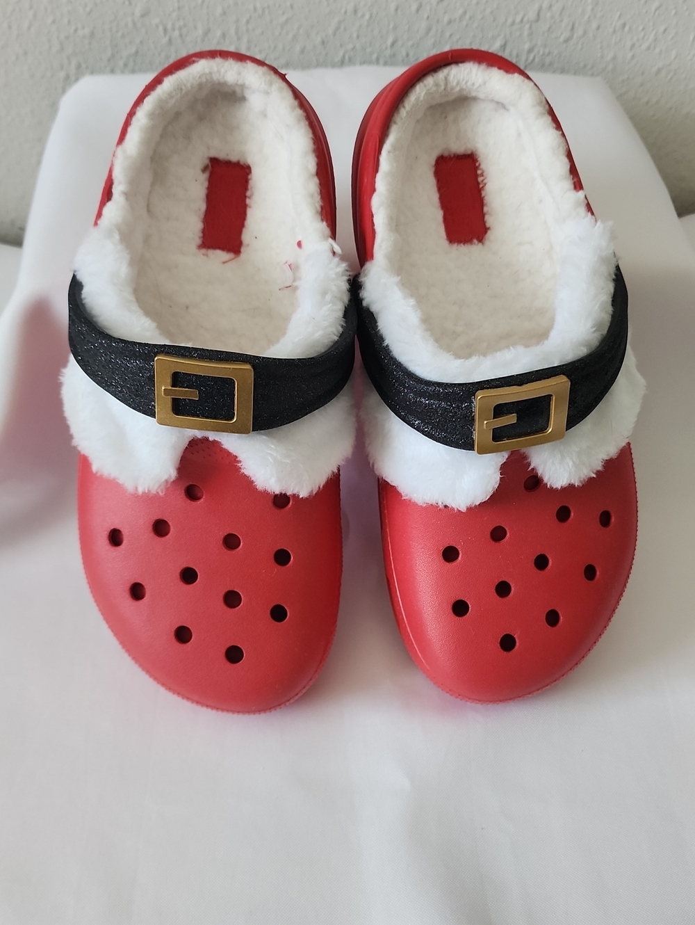 CROCS Kids Red Faux-Fur Lined Clogs with Black Strap